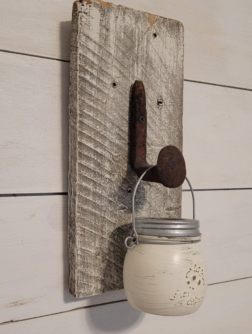 Barnwood With Railroad Spike Candle Lantern